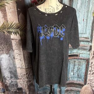 Vintage Canvas AC DC Charcoal grey Distressed mineral wash Tshirt, sizes sm &med